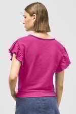 Frill Sleeves Mash Textured Jersey T-Shirt