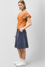 Frill Sleeves Mash Textured Jersey T-Shirt