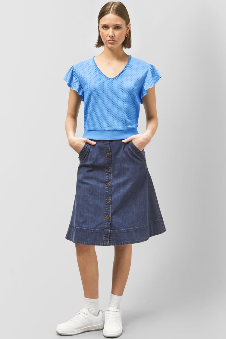 Frill Sleeves Mash Textured Jersey T-Shirt