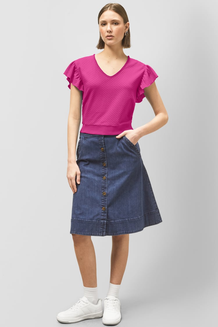 Frill Sleeves Mash Textured Jersey T-Shirt