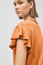 Frill Sleeves Mash Textured Jersey T-Shirt