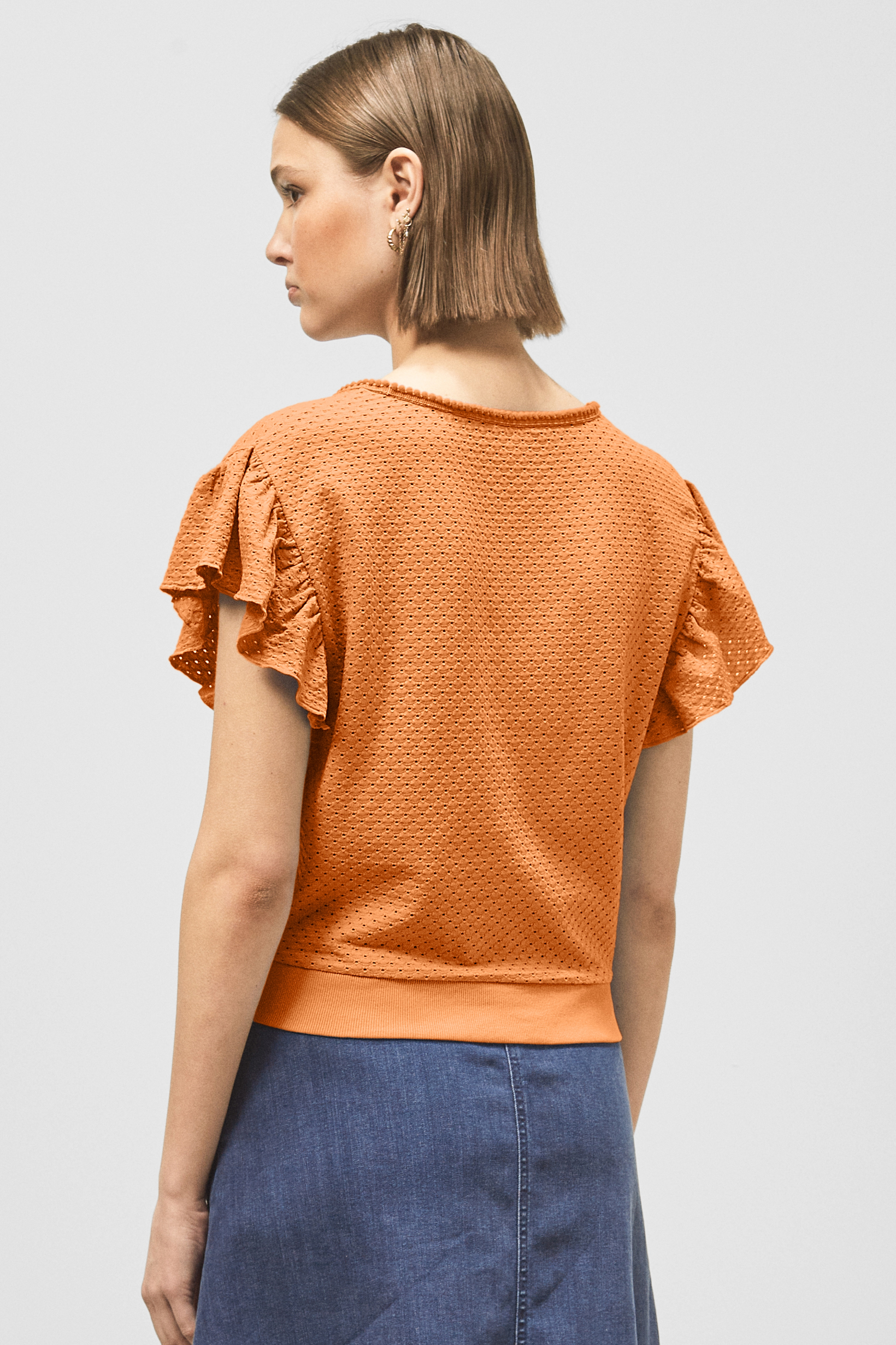 Frill Sleeves Mash Textured Jersey T-Shirt