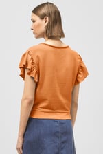 Frill Sleeves Mash Textured Jersey T-Shirt