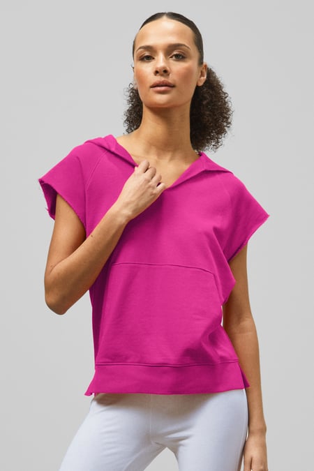 Pink Sleeveless Raw Edge Hoodie