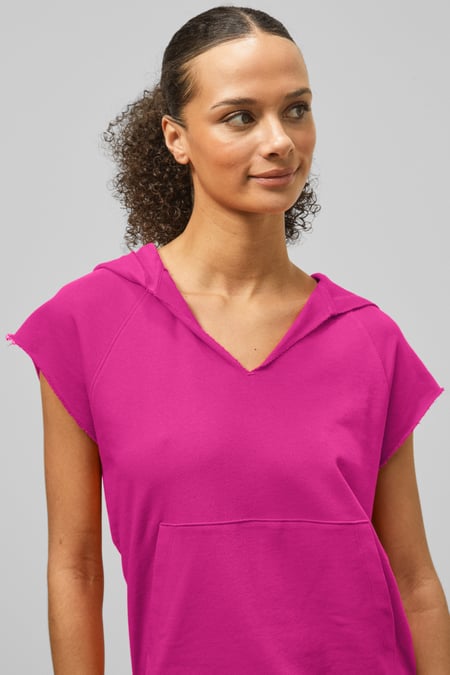 Pink Sleeveless Raw Edge Hoodie