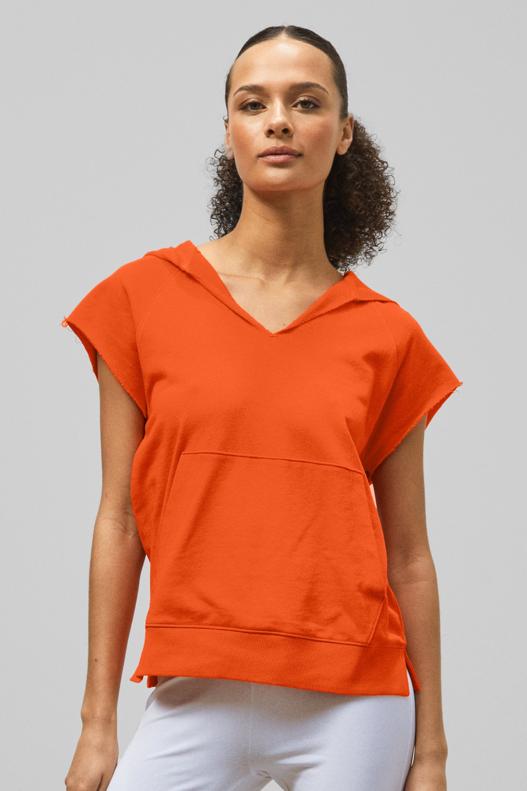 Sleeveless Raw Edge Hoodie