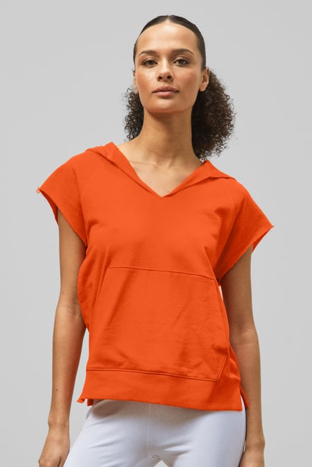 Pink Sleeveless Raw Edge Hoodie