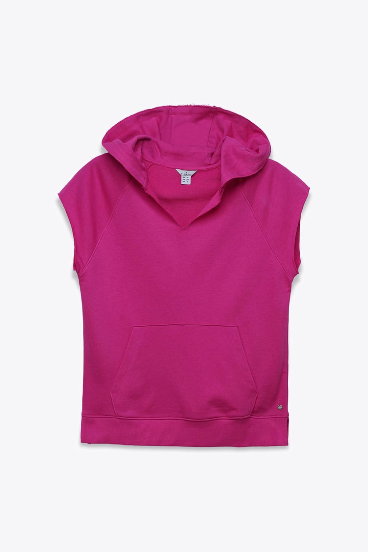 Sleeveless Raw Edge Hoodie