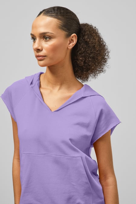 Purple Sleeveless Raw Edge Hoodie