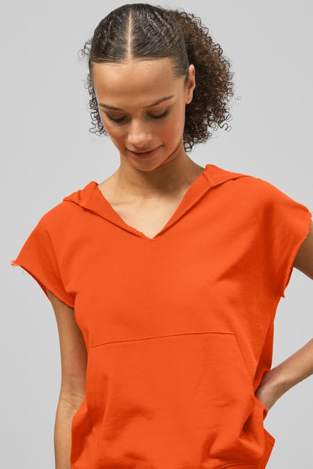 Orange Sleeveless Raw Edge Hoodie