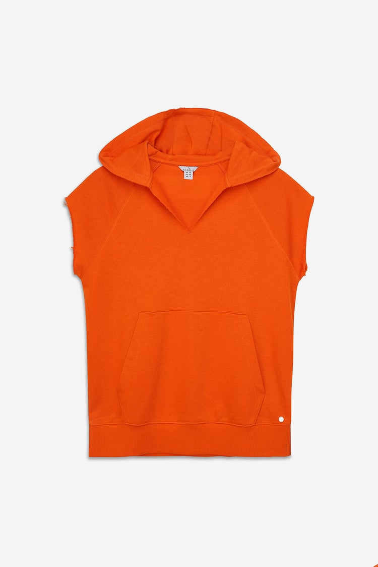 Sleeveless Raw Edge Hoodie