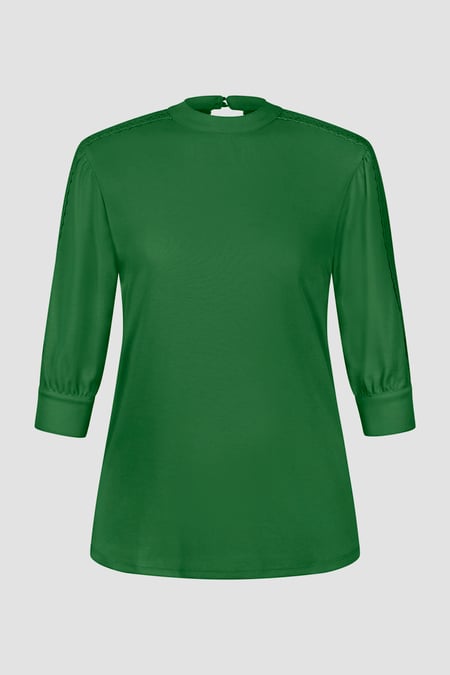 Women's Green Lace Detailed Three-Quarter Sleeve Tops