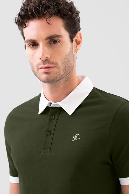 Mens Olive Oxford Collar Pique Polo Shirt