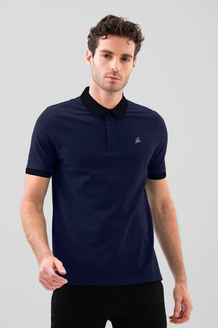 Mens Navy Oxford Collar Pique Polo Shirt