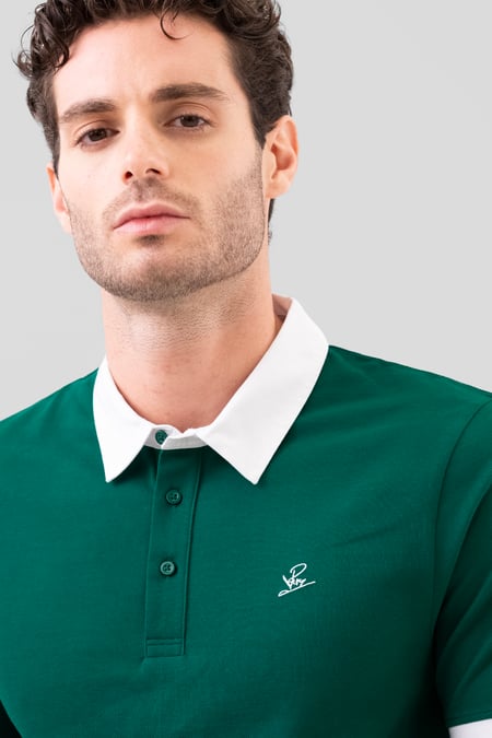 Mens Green Oxford Collar Pique Polo Shirt