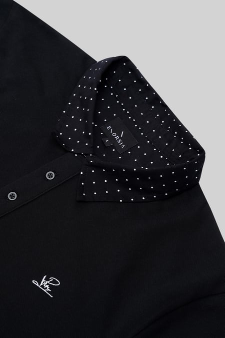 Mens Black Oxford Collar Pique Polo Shirt