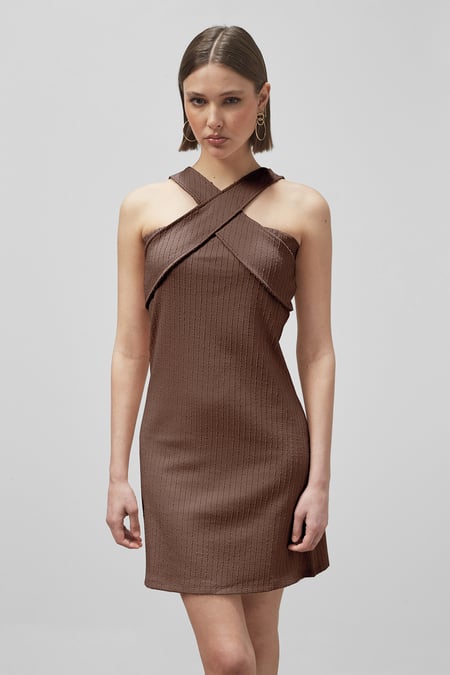 Red Cross Front Halter Neck dress