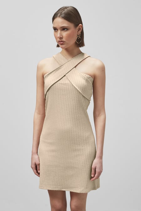 Red Cross Front Halter Neck dress