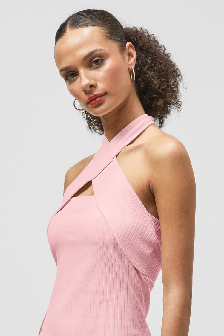 Crisscross Halter Rib Dress with Open Back