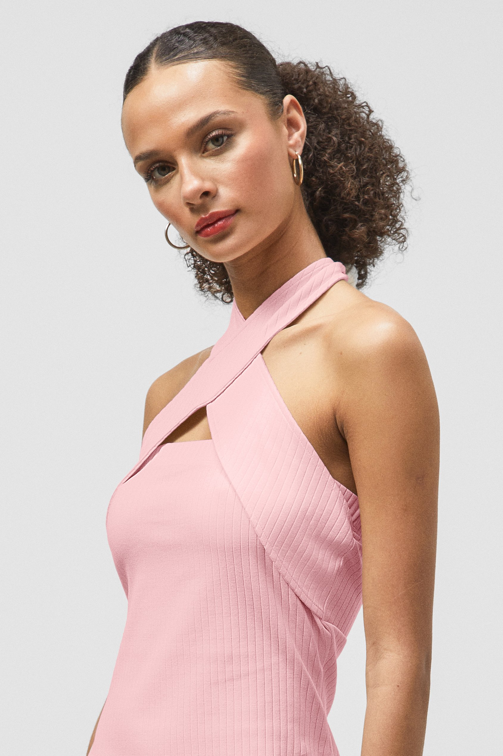 Crisscross Halter Rib Dress with Open Back
