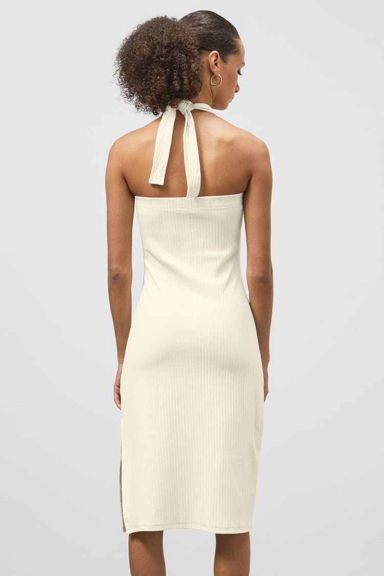 Crisscross Halter Rib Dress with Open Back