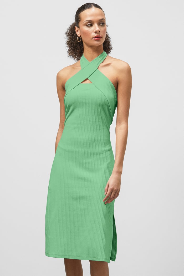 Crisscross Halter Rib Dress with Open Back