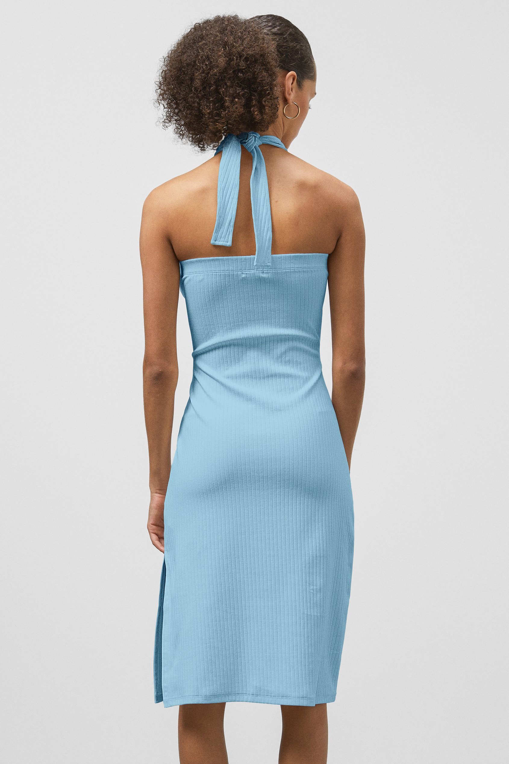 Crisscross Halter Rib Dress with Open Back