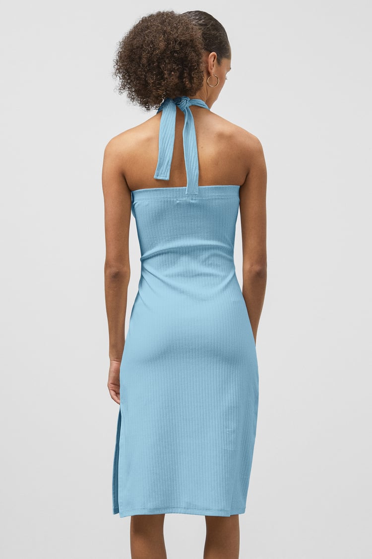 Crisscross Halter Rib Dress with Open Back