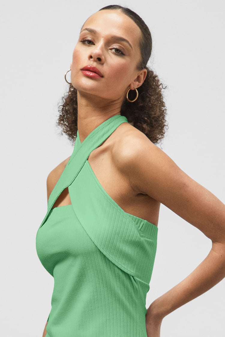 Crisscross Halter Rib Dress with Open Back