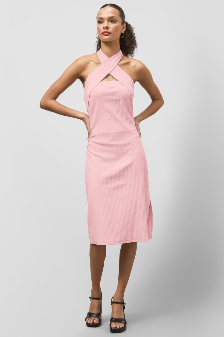 Crisscross Halter Rib Dress with Open Back