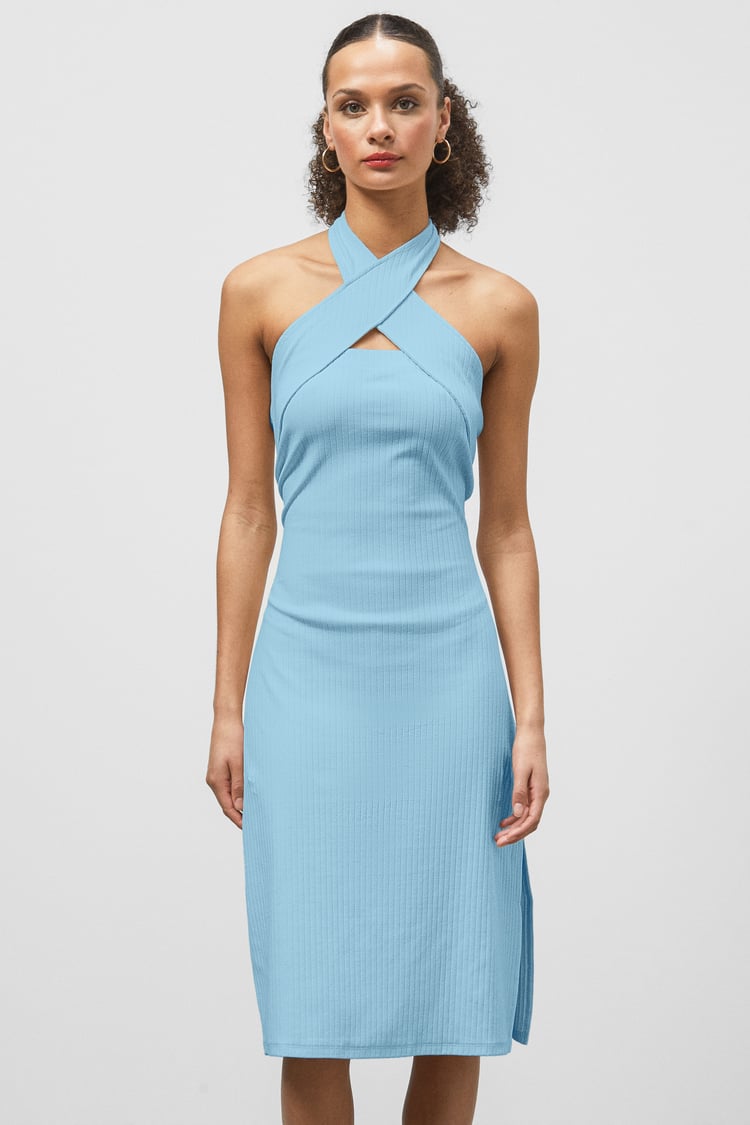 Crisscross Halter Rib Dress with Open Back