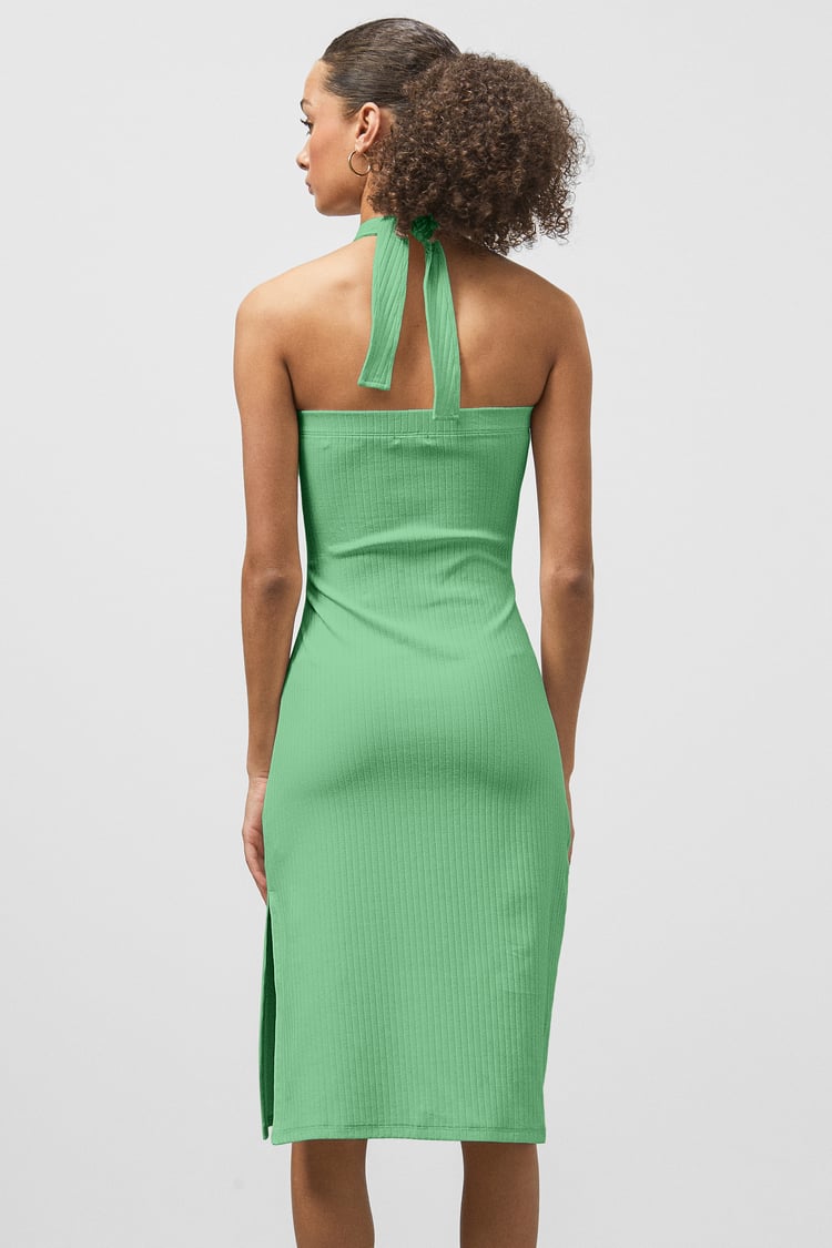 Crisscross Halter Rib Dress with Open Back