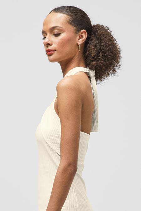 White Crisscross Halter Rib Dress with Open Back