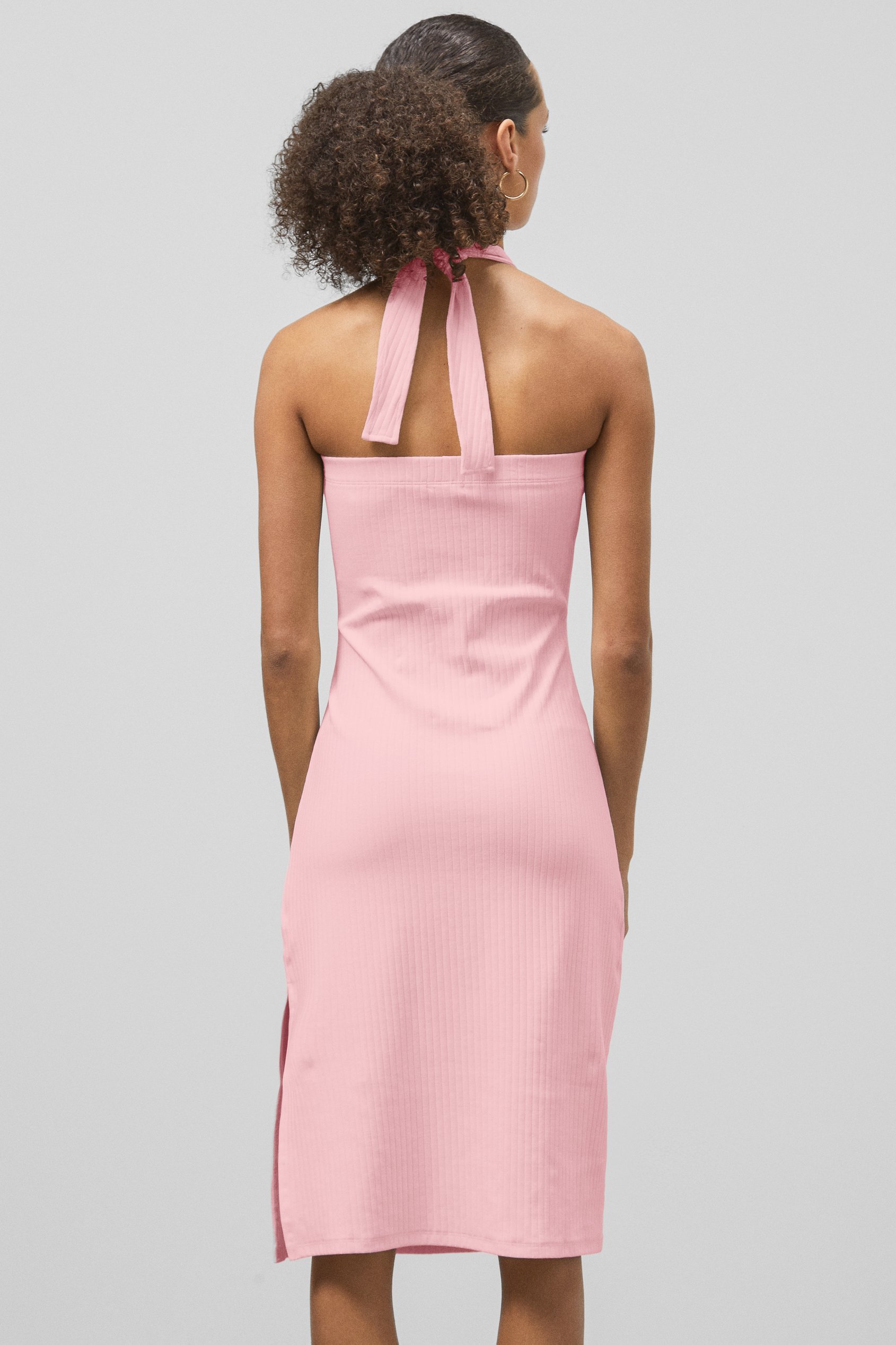 Crisscross Halter Rib Dress with Open Back