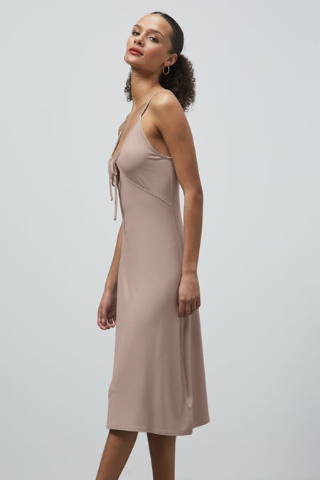 Cream Strappy V-Neck Jersey Dress