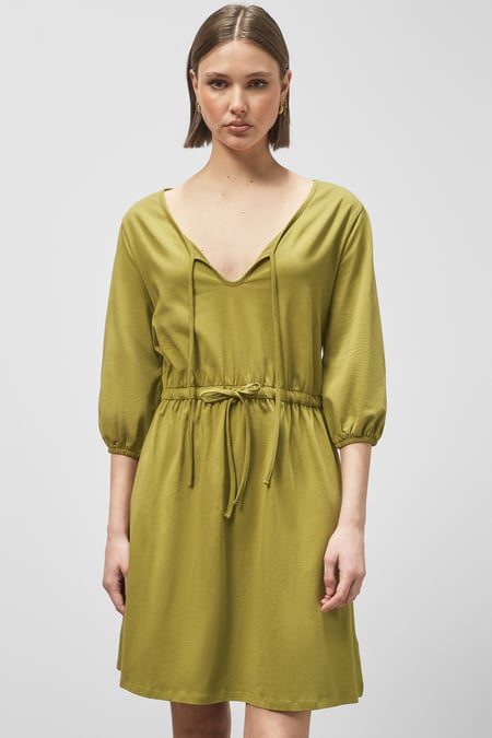Green Drawstring Waist Jersey Dress