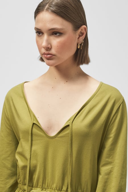 Green Drawstring Waist Jersey Dress