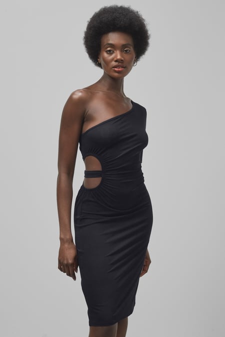Black Asymmetric Neck Line Dress