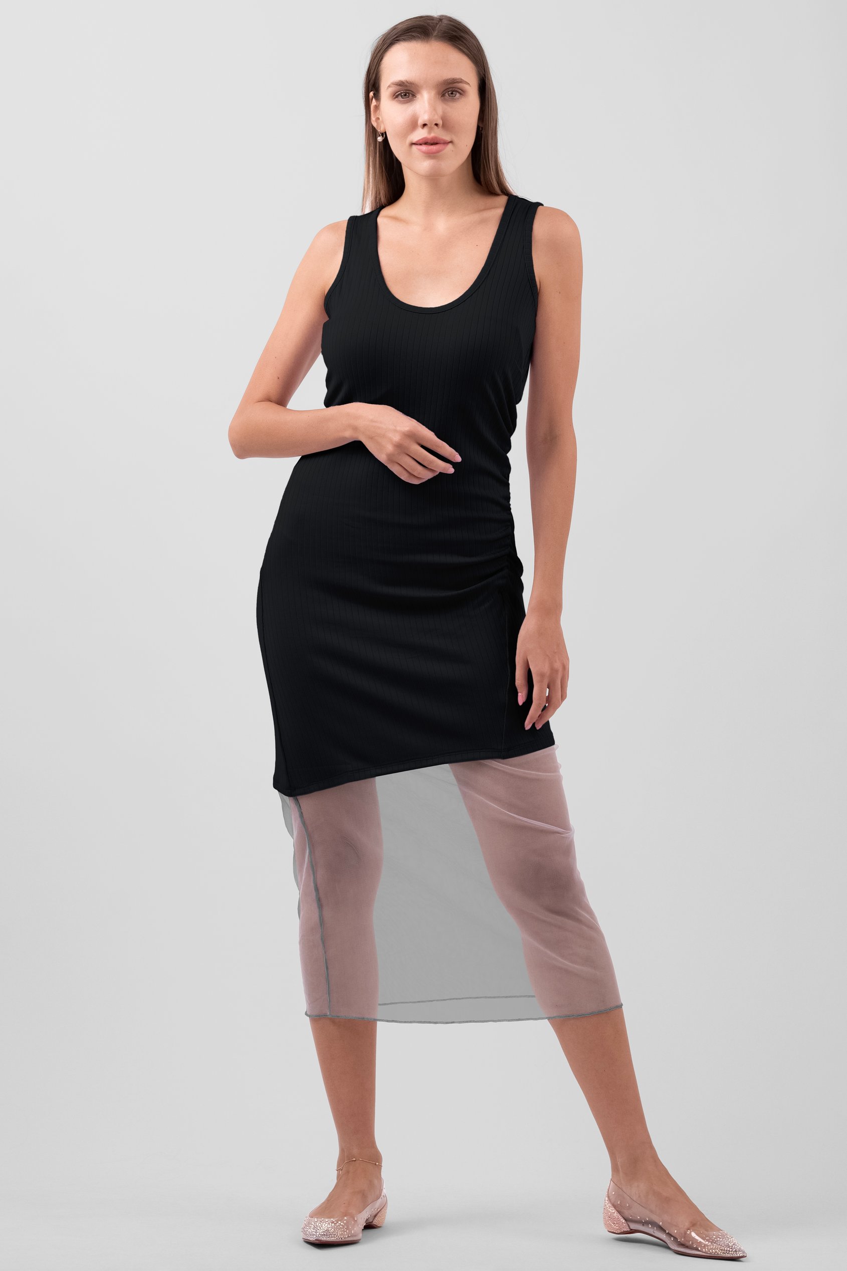 Chic Slim-Fit Dress with Mesh Detail