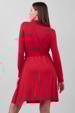 Mock Neck Tie-Belt Mini Dress