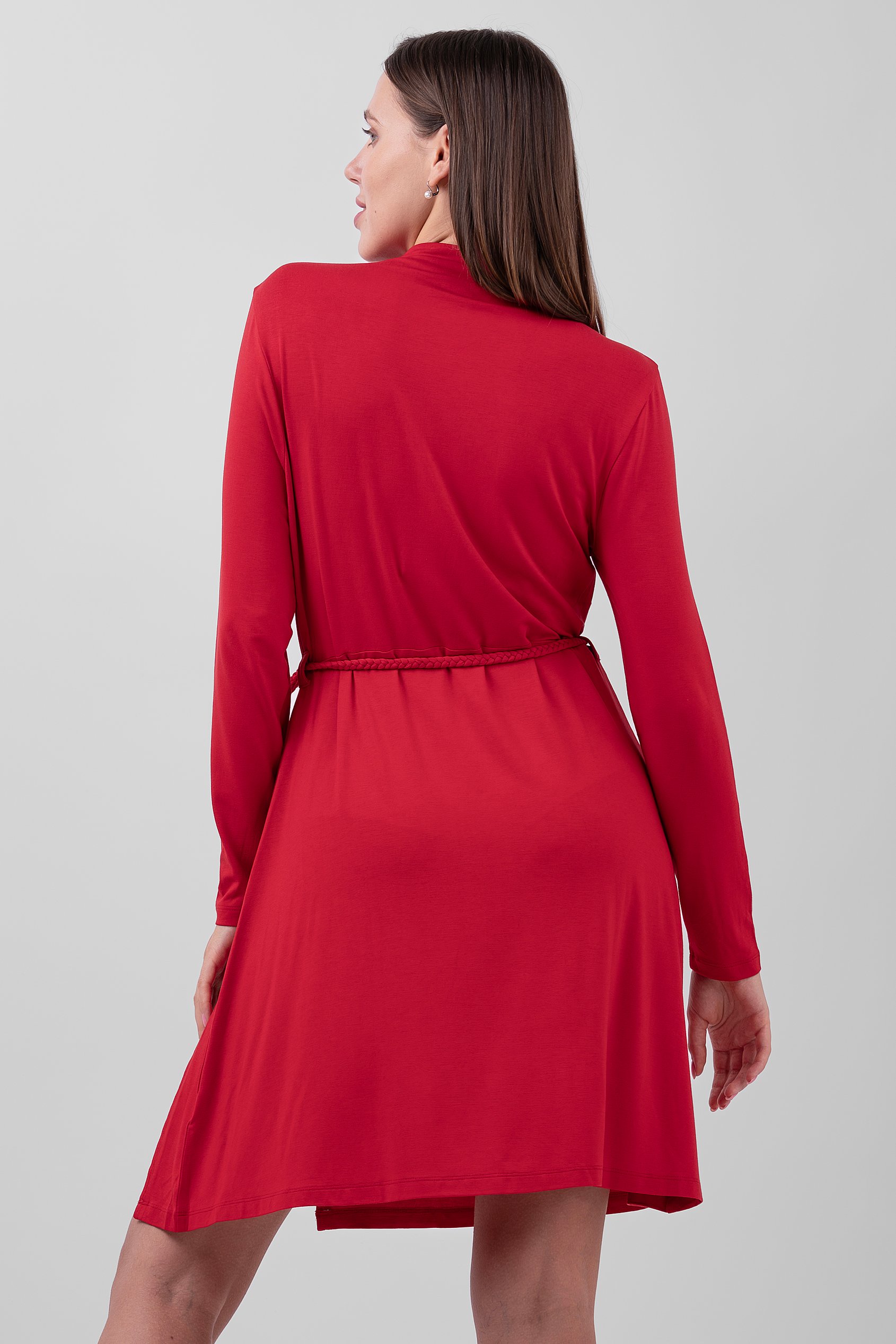 Mock Neck Tie-Belt Midi Dress