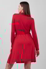 Mock Neck Tie-Belt Mini Dress