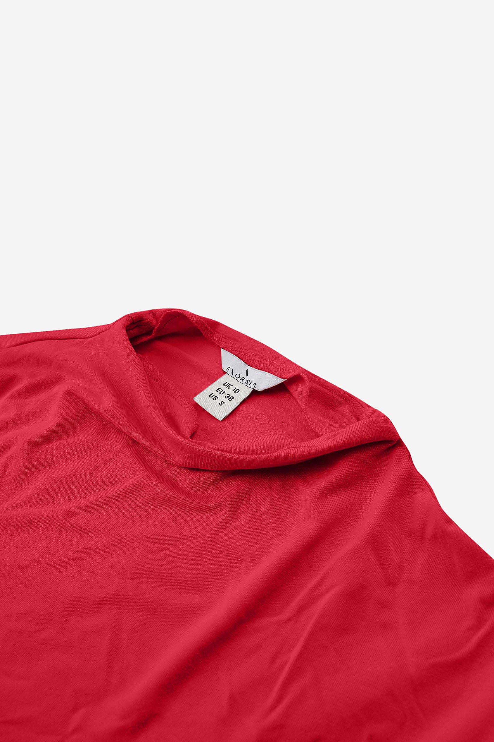 Mock Neck Tie-Belt Midi Dress