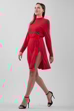 Mock Neck Tie-Belt Mini Dress