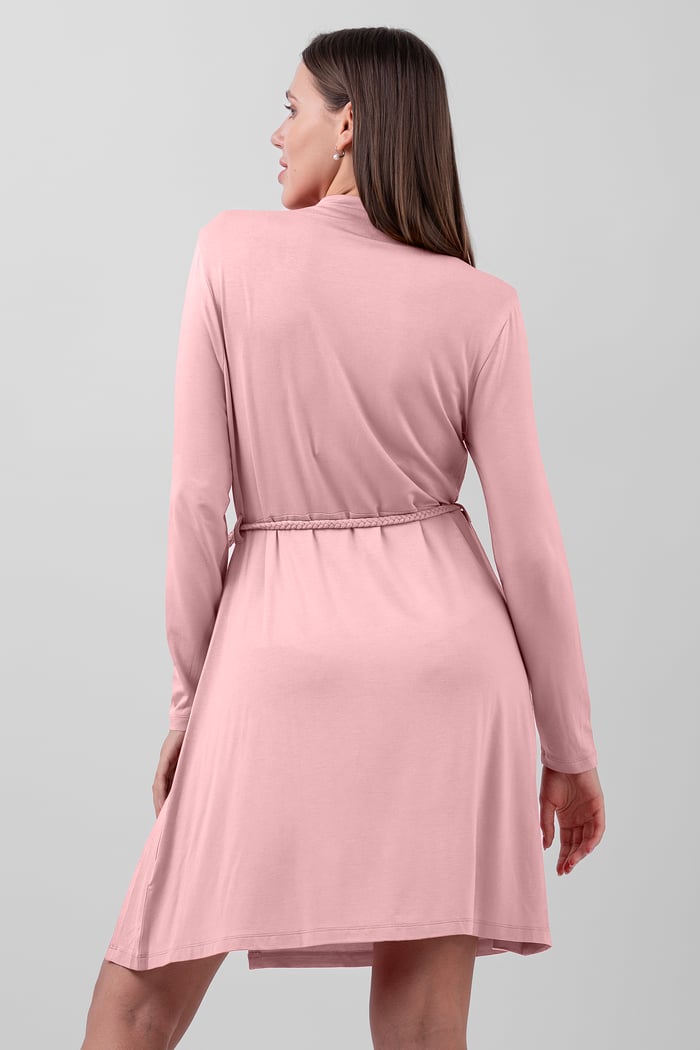 Mock Neck Tie-Belt Midi Dress