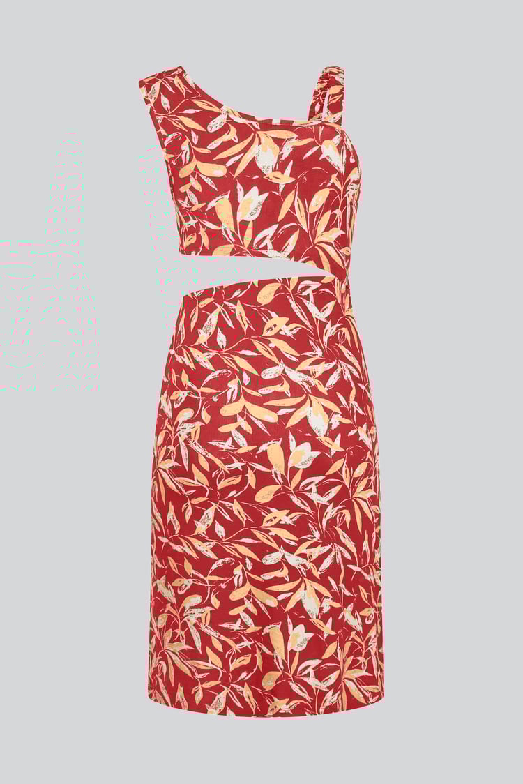 Women's Printed Midi Dress with Cut-Out Detail