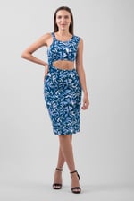 Women's Printed Midi Dress with Cut-Out Detail