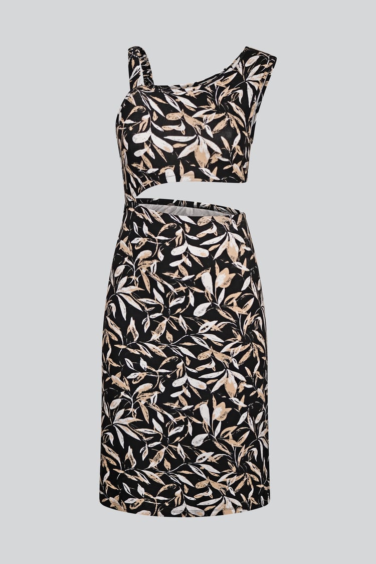 Women's Printed Midi Dress with Cut-Out Detail