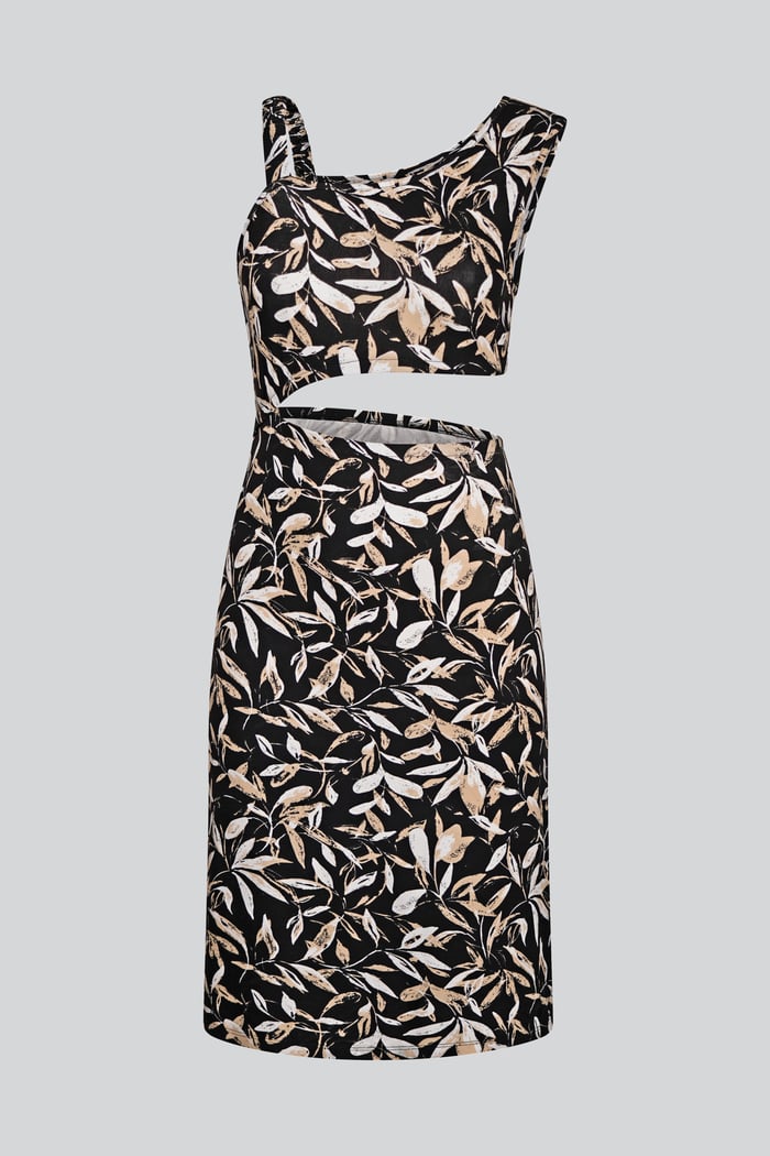 Women's Printed Midi Dress with Cut-Out Detail