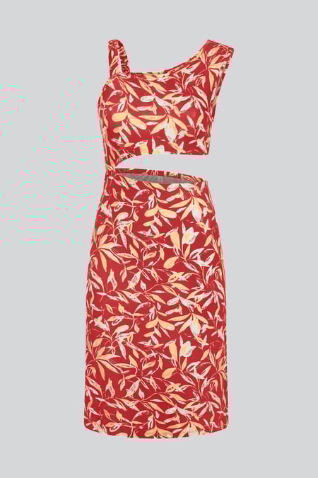 Women's Black Printed Midi Dress with Cut-Out Detail